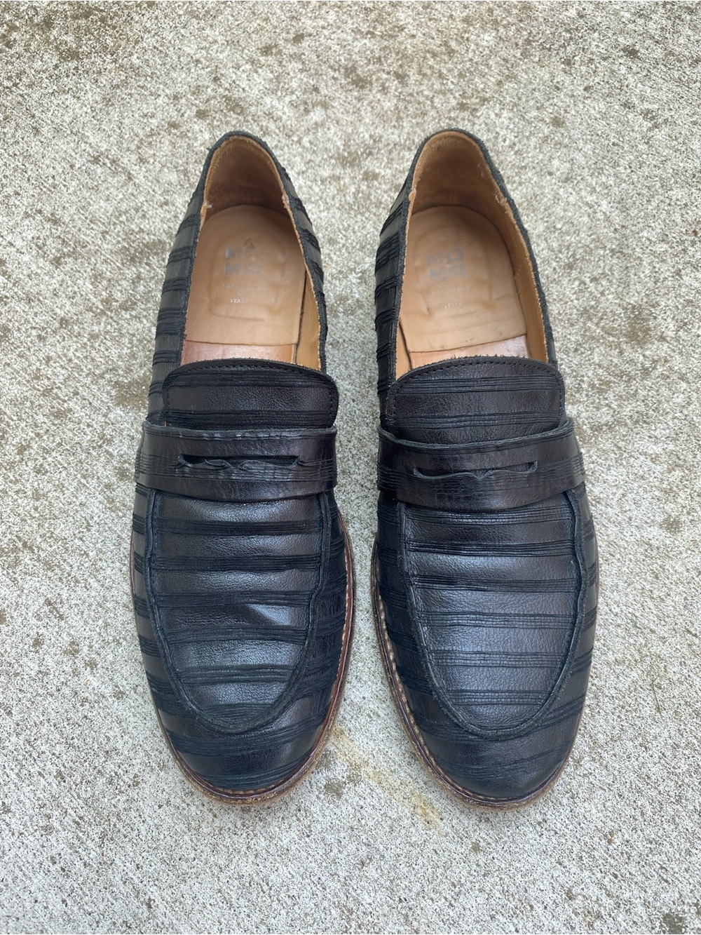 MOMA Handmade Italian VERO CUOIO Leather Loafers Euro 41 Stripe Texture